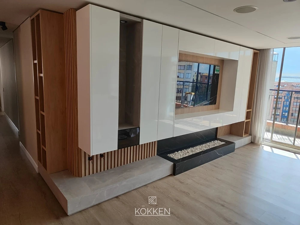 Mueble de entretenimiento con panel de madera